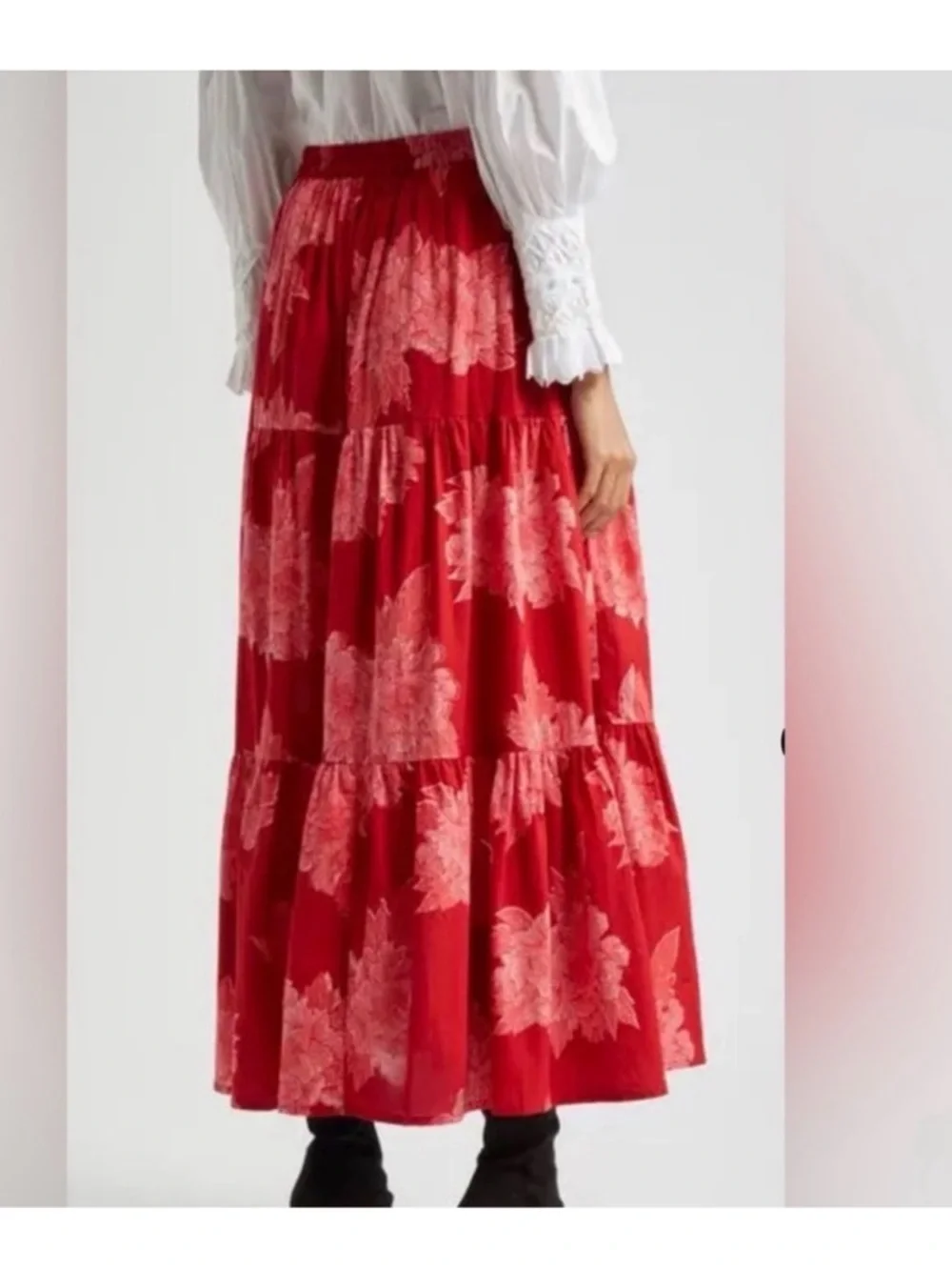 NWT Mille Anthropologie Paola Ruffle Maxi Skirt in Red Floral size Small - Picture 5 of 13